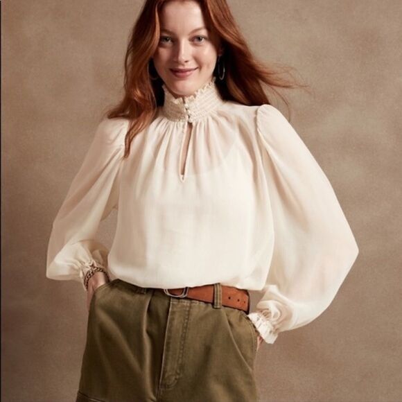 Banana Republic Smocked Neck Top - Picture 1 of 8